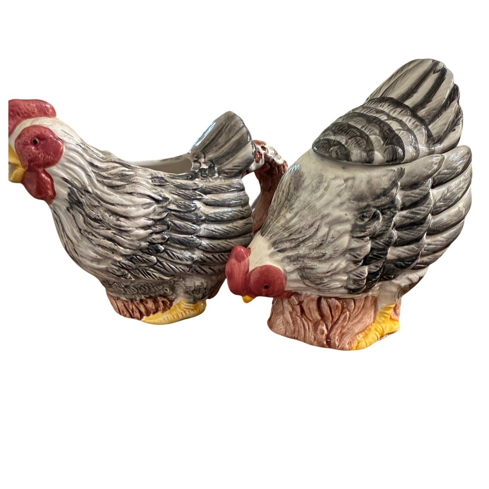 Wilton Court Ceramic Chicken Creamer and Sugar Bowl Set Vintage 80s Farmhouse